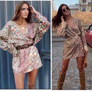 NWT Zara Patterned Faux Wrap Romper
